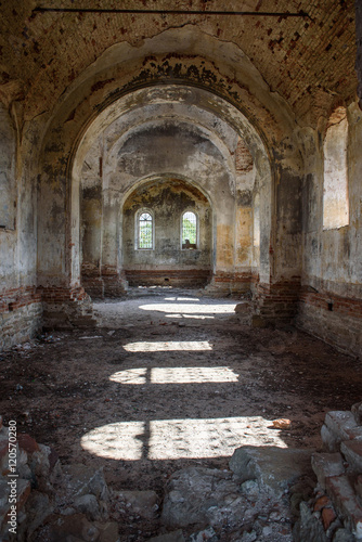 the ruins of a brick church in Russia 