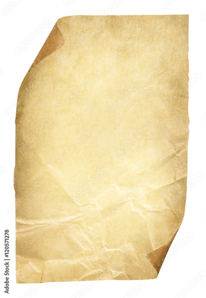 Fototapeta premium Old Paper Page, Brown Crumpled Sheet Rough Ancient Texture