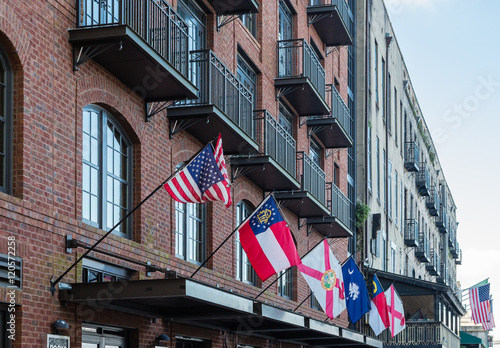 Flags on Old Brick Hotel