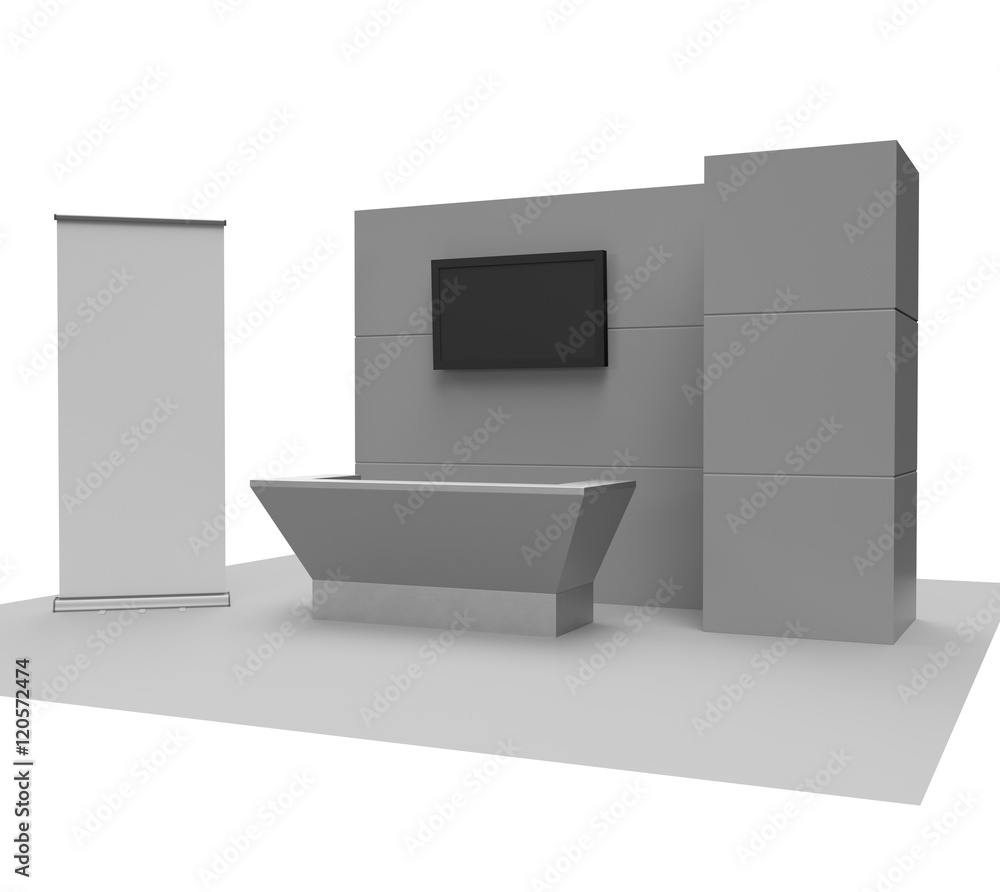 blank stand design in exhibition with tv display and roll-up blank stand design in exhibition with tv display and roll-up