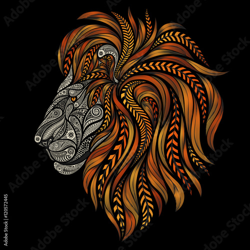 Fototapeta Naklejka Na Ścianę i Meble -  Vector lion of beautiful patterns patterns with a fiery mane on a black background