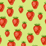 Seamless pattern with red strawberries. Decorative berries and leaves