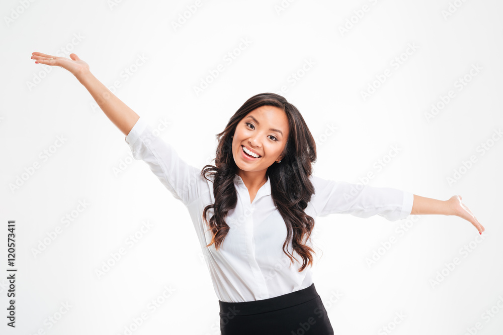 Portrait of a happy asian busineswoman with raised hands up Portrait of a happy asian busineswoman with raised hands up