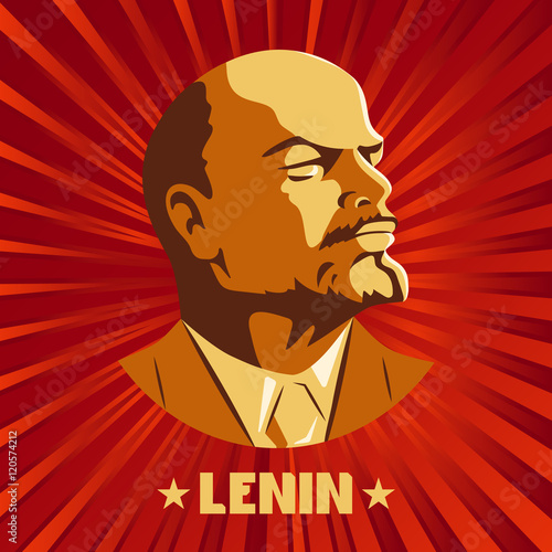 Portrait of Vladimir Lenin. Poster stylized Soviet-style. The leader of the USSR. Russian revolutionary symbol.