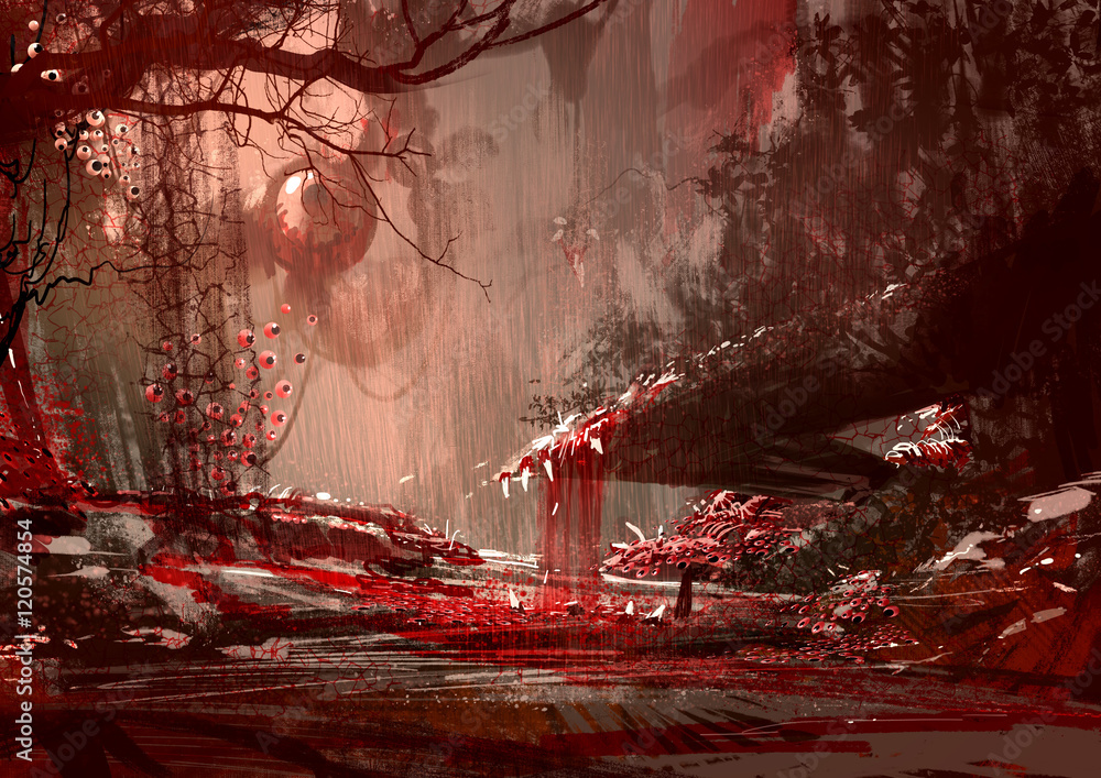 Fototapeta premium bloodyland,horror landscape, illustration,digital paintng