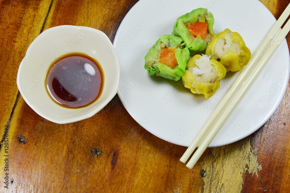 steamed Chinese dumpling with soy sauce steamed Chinese dumpling with soy sauce