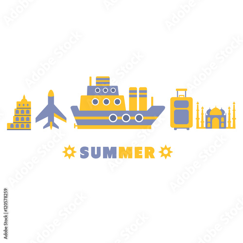 Summer Cruise In Europe Symbols Set By Five In Line