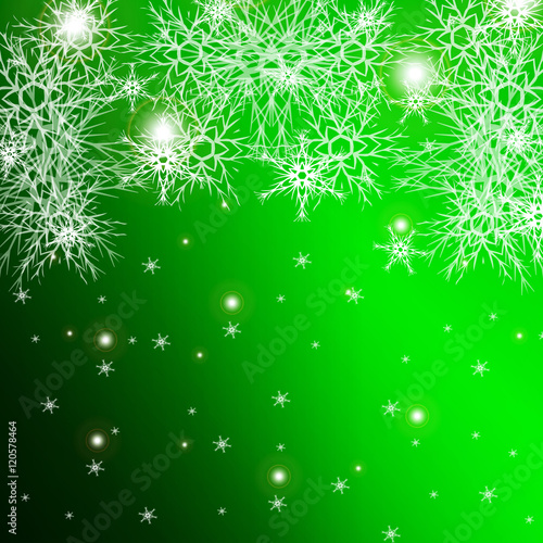 green color background for a Christmas card with falling snowflakes. vector illustration.