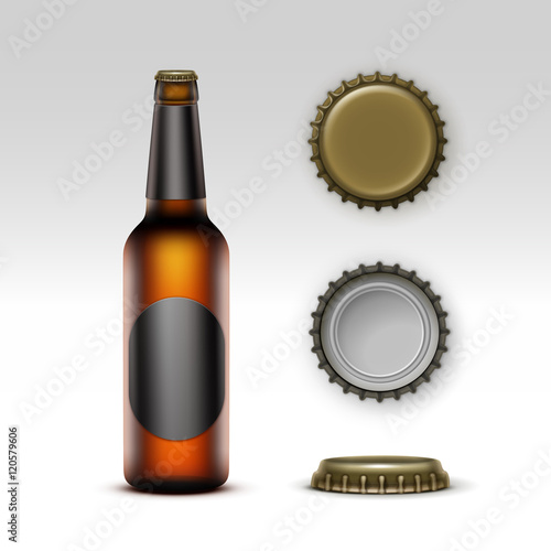 Brown Bottle Beer with Black label and Set of Caps