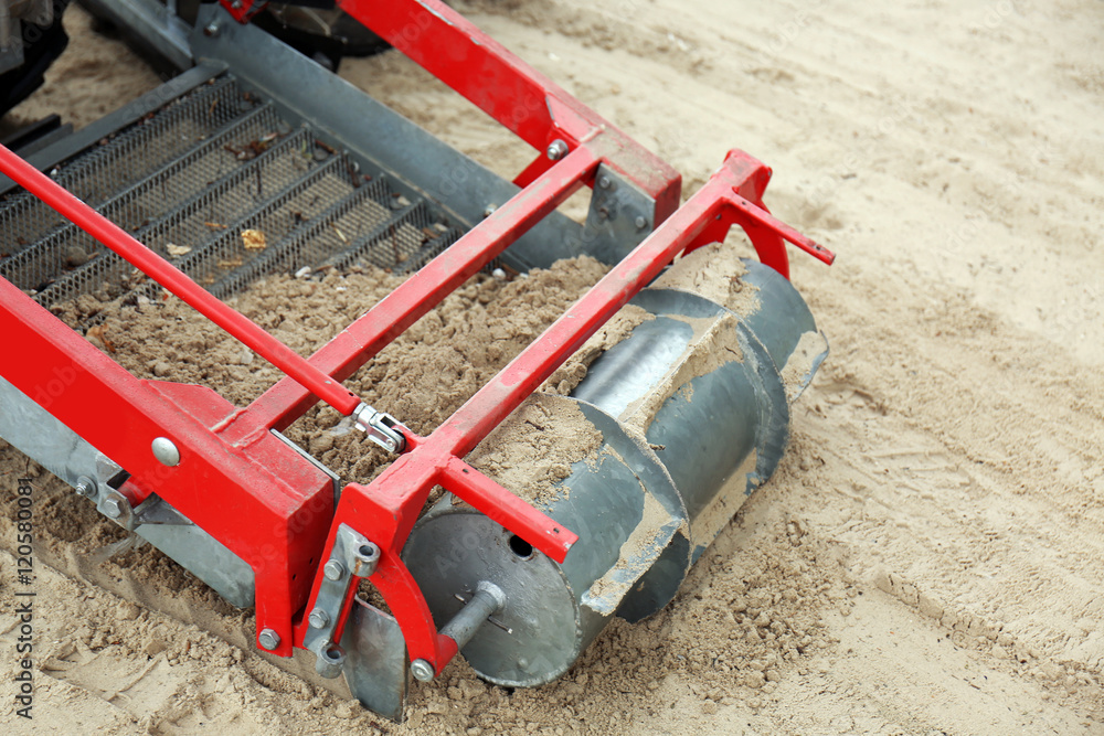 Fototapeta premium Beach cleaner machine, closeup