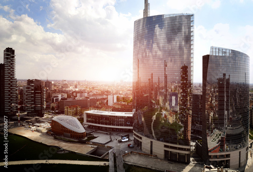 reflection of new modern district in Milan