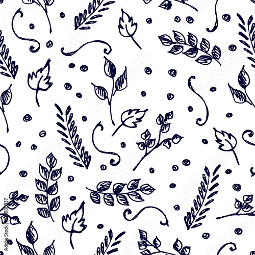 Seamless vector floral pattern. Hand drawn background with flowers  leaves  decorative element. Graphic illustration.
