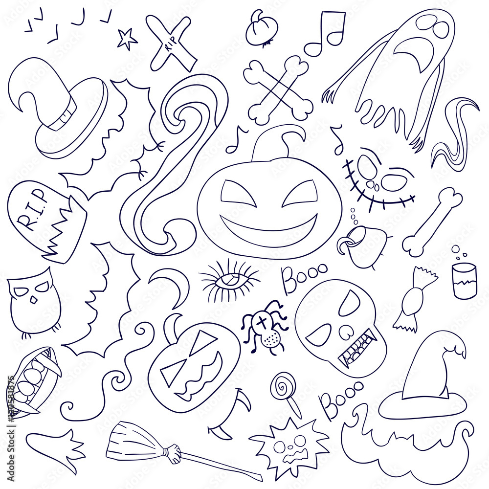 Obraz premium Set of Halloween. Doodle. Hand drawing. Lovely. Celebration. All Saints' Day. For your design