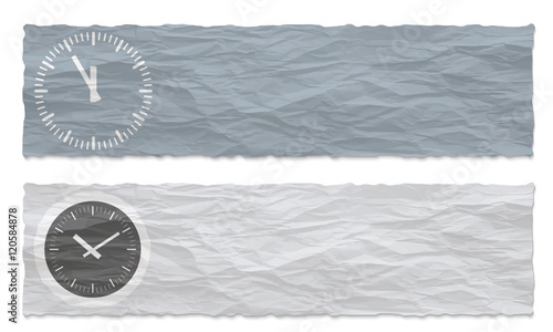 Two colored banners of crumpled paper and watches