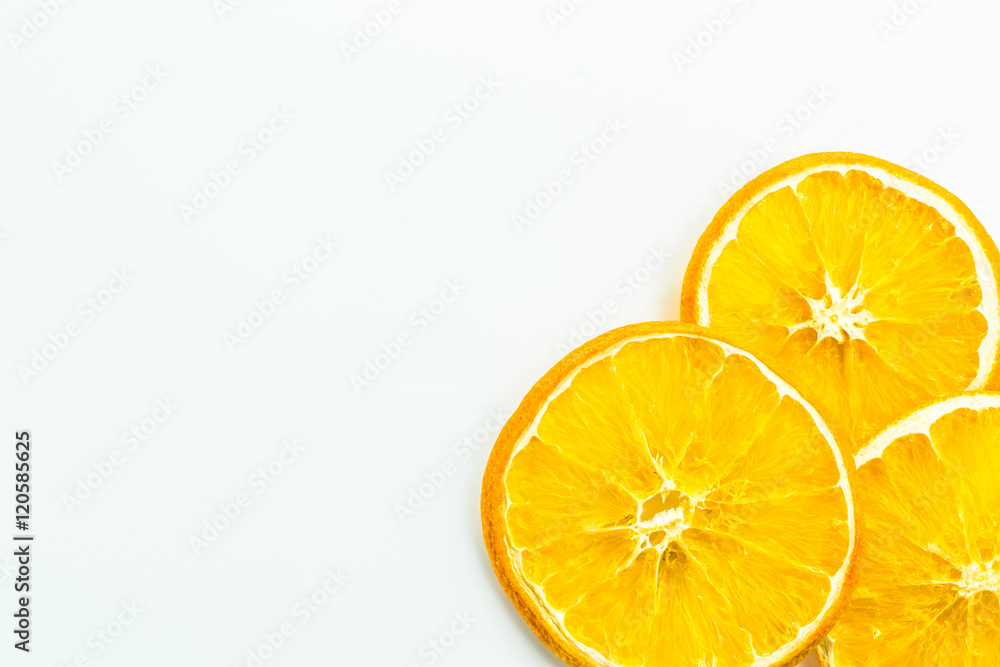Dry orange slices on white background Dry orange slices on white background