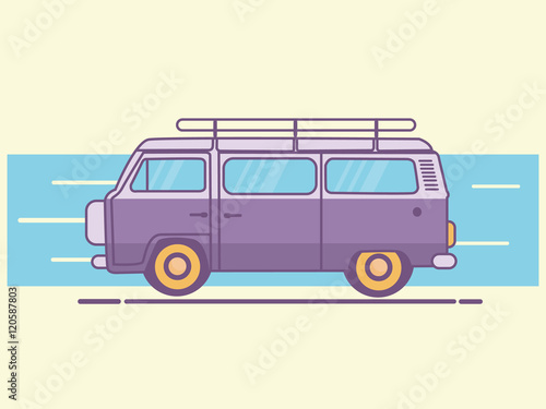 car van line art illustration retro vintage vector