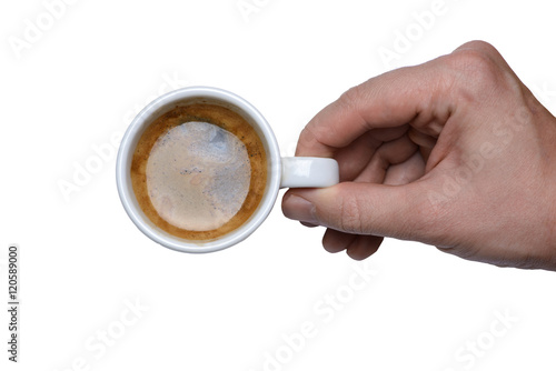 Espresso in hand Isolated on white