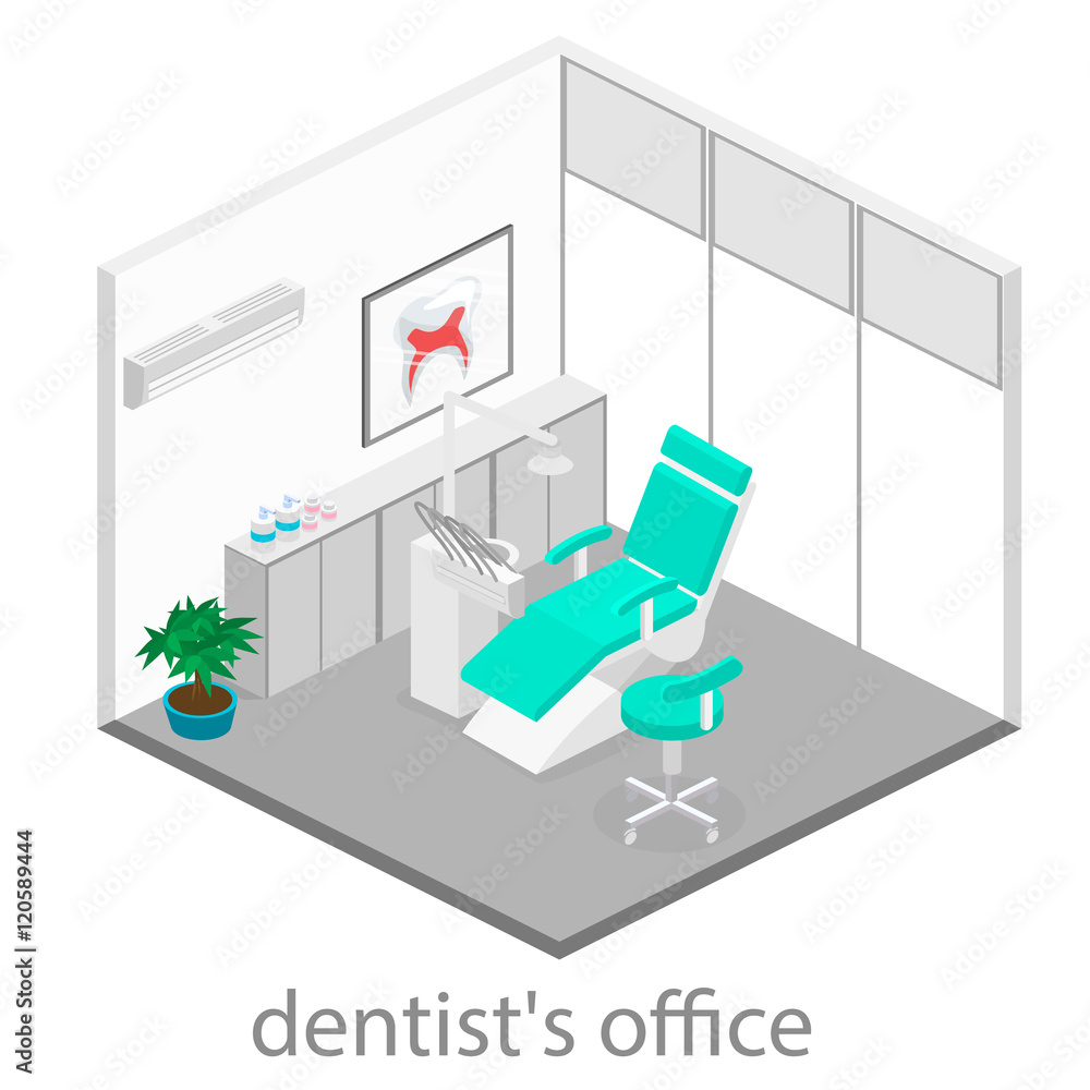 Isometric dentist office. Dentistry and doctors office, dental and medical, health oral, mouth healthcare illustration Isometric dentist office. Dentistry and doctors office, dental and medical, health oral, mouth healthcare illustration