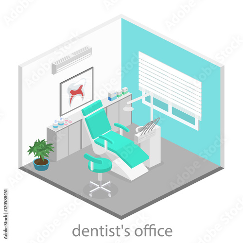 Wallpaper Mural Isometric flat interior of dentist's office.Flat 3D illustration Torontodigital.ca