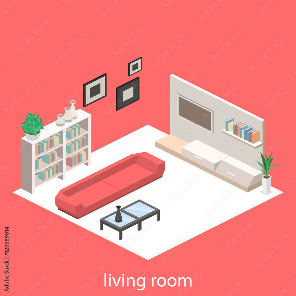 isometric interior of a modern living room