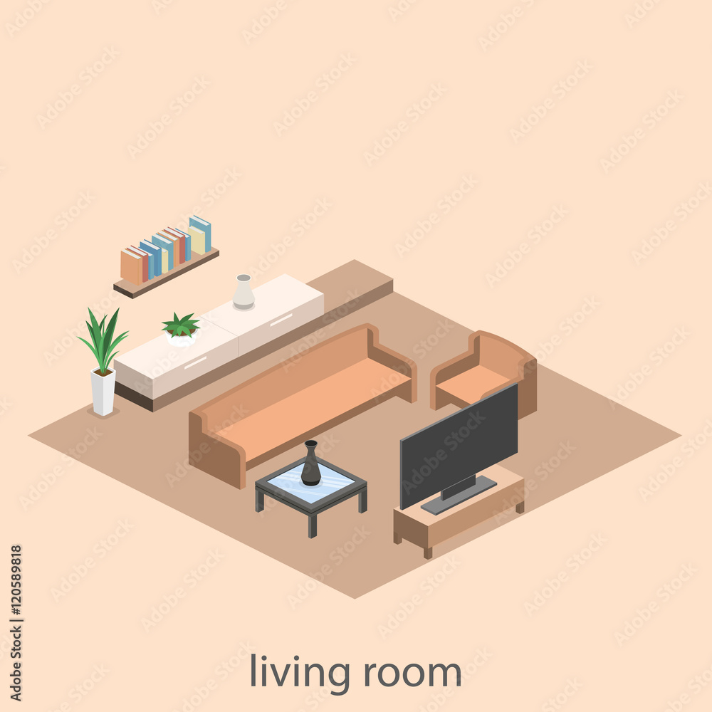isometric interior of a modern living room isometric interior of a modern living room