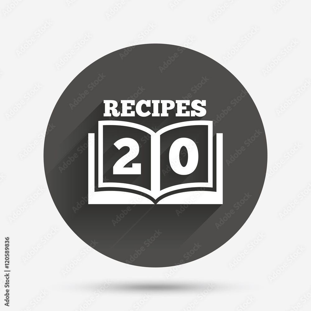 Cookbook sign icon. 20 Recipes book symbol.