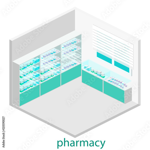 Isometric interior of pharmacy
