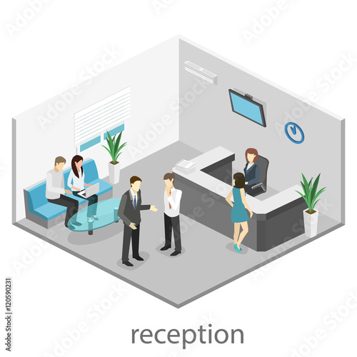 Isometric interior of reception.