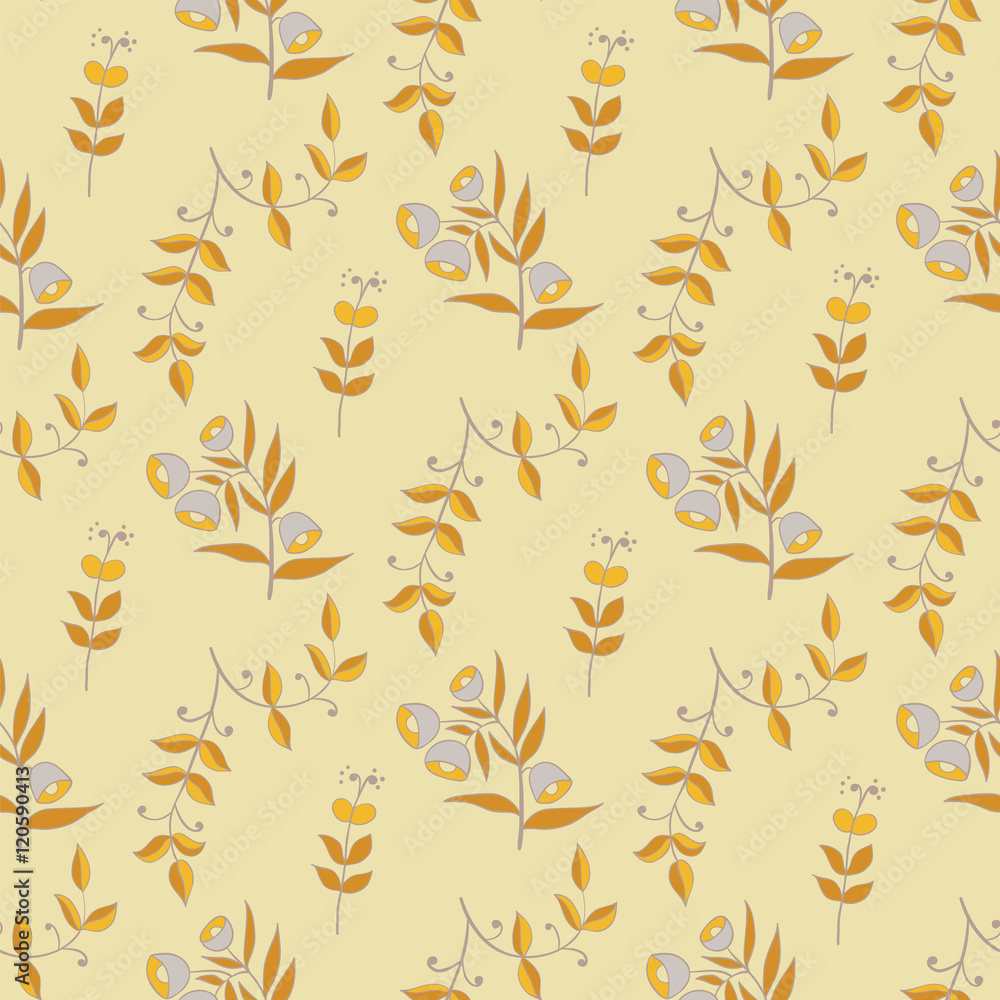 Floral seamless pattern. Branches with autumn leaves and flowers. Eps10 vector illustration. Floral seamless pattern. Branches with autumn leaves and flowers. Eps10 vector illustration.