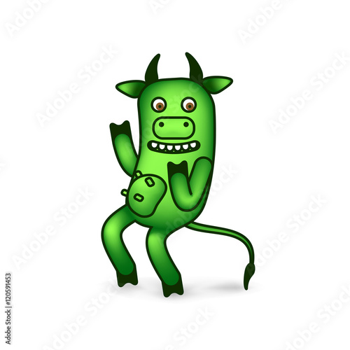 Dancing green cartoon cow. Vector clip art illustration.  Sketch of a series of drawings.