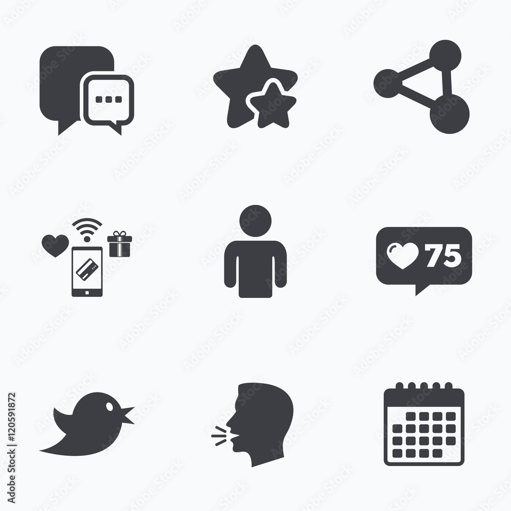 Social media icons. Chat speech bubble and Share Social media icons. Chat speech bubble and Share