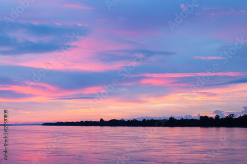 Pink sky sunset with lake