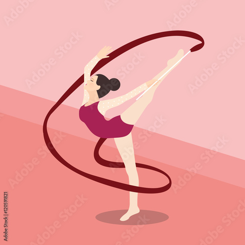 synchronized ribbon rhytmic dance athletic young girl performance