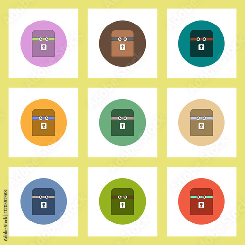 flat icons Halloween set of box with eyes concept on colorful circles