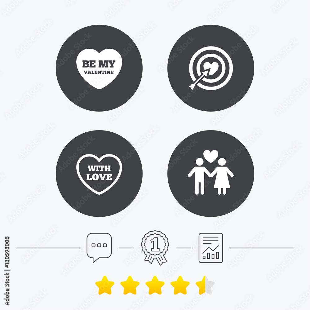 Valentine day love icons. Target aim with heart.