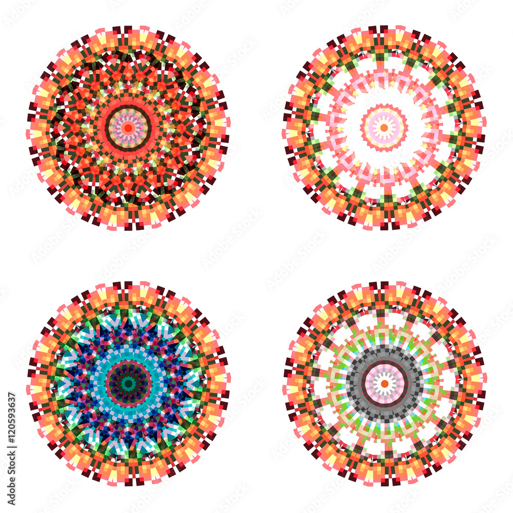 Set of four geometric colorful mandalas.