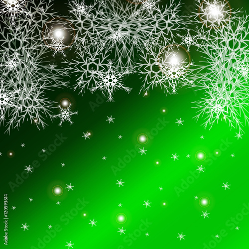green color background for a Christmas card with falling snowflakes. vector illustration.