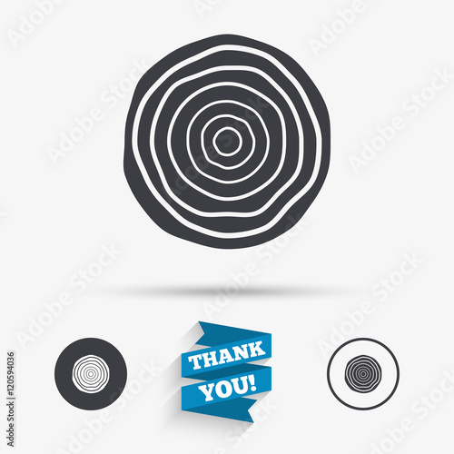 Wood sign icon. Tree growth rings.