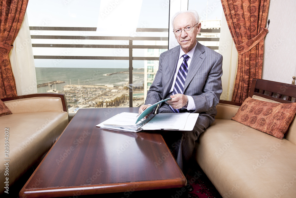 Senior Business Man Working on Papers Senior Business Man Working on Papers