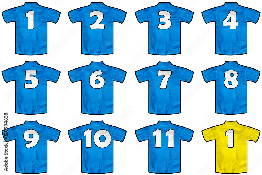 12 twelve Blue sport shirts as a soccer,hockey,basket,rugby, baseball,  volley or football team t-shirt. Like France national team Stock  Illustration | Adobe Stock