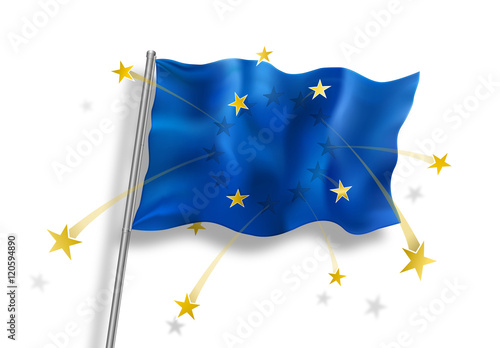 Drapeau Européen dont les étoiles se séparent - Dissolution de l'Union Européenne