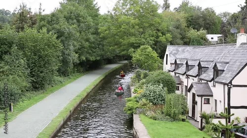 Canoes on Llangollen canal north Wales UK beautiful Welsh tourist destination