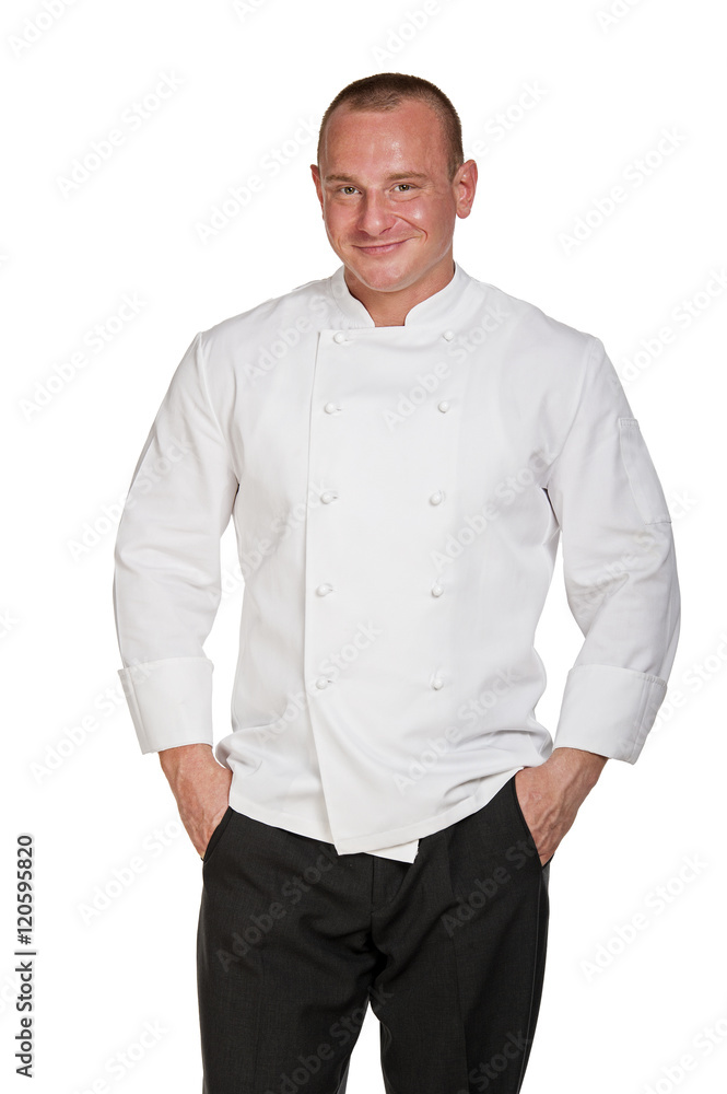 Fototapeta premium Man in cook uniform isolated over white background.