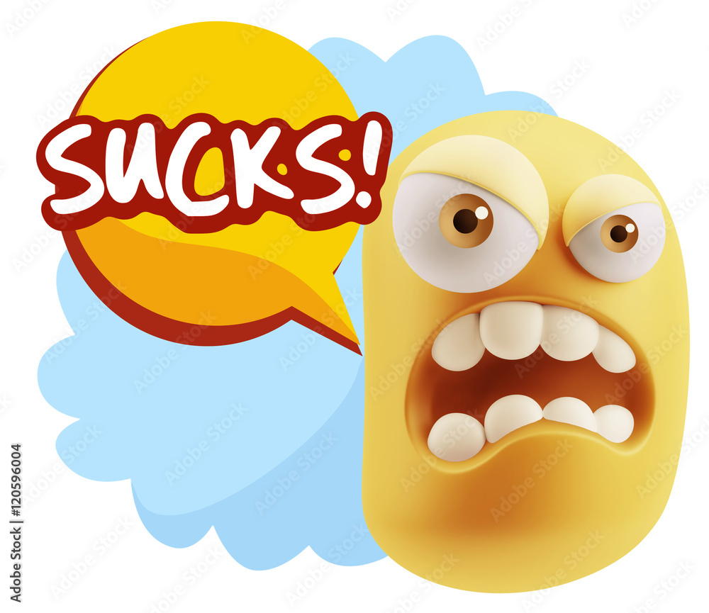 Obraz premium 3d Illustration Angry Face Emoticon saying Sucks with Colorful S