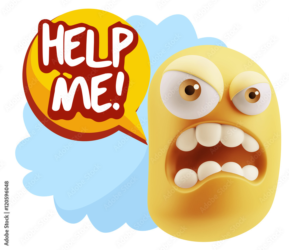 3d Illustration Angry Face Emoticon saying Help me with Colorful 3d Illustration Angry Face Emoticon saying Help me with Colorful