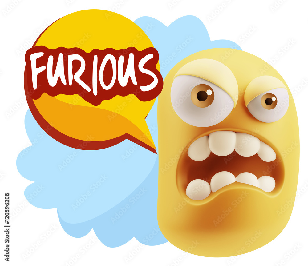 3d Illustration Angry Face Emoticon saying Furious with Colorful 3d Illustration Angry Face Emoticon saying Furious with Colorful