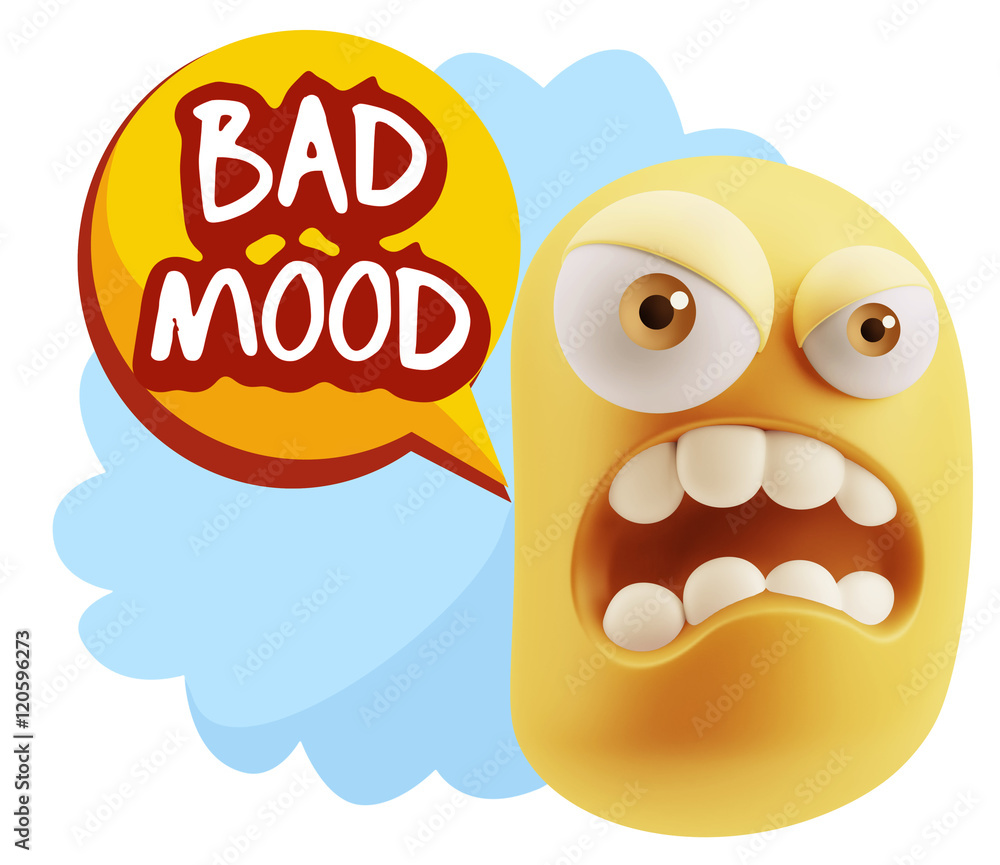 3d Illustration Angry Face Emoticon saying Bad Mood with Colorfu 3d Illustration Angry Face Emoticon saying Bad Mood with Colorfu