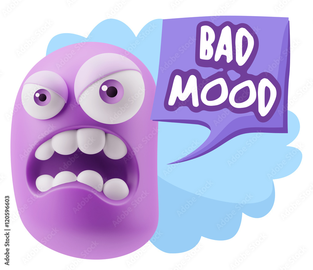 3d Illustration Angry Face Emoticon saying Bad Mood with Colorfu 3d Illustration Angry Face Emoticon saying Bad Mood with Colorfu