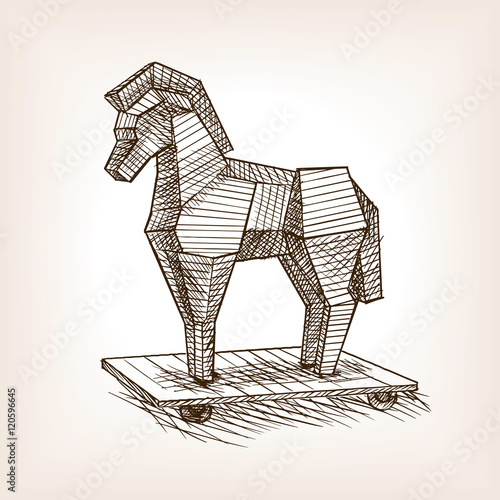 Trojan horse sketch style vector illustration