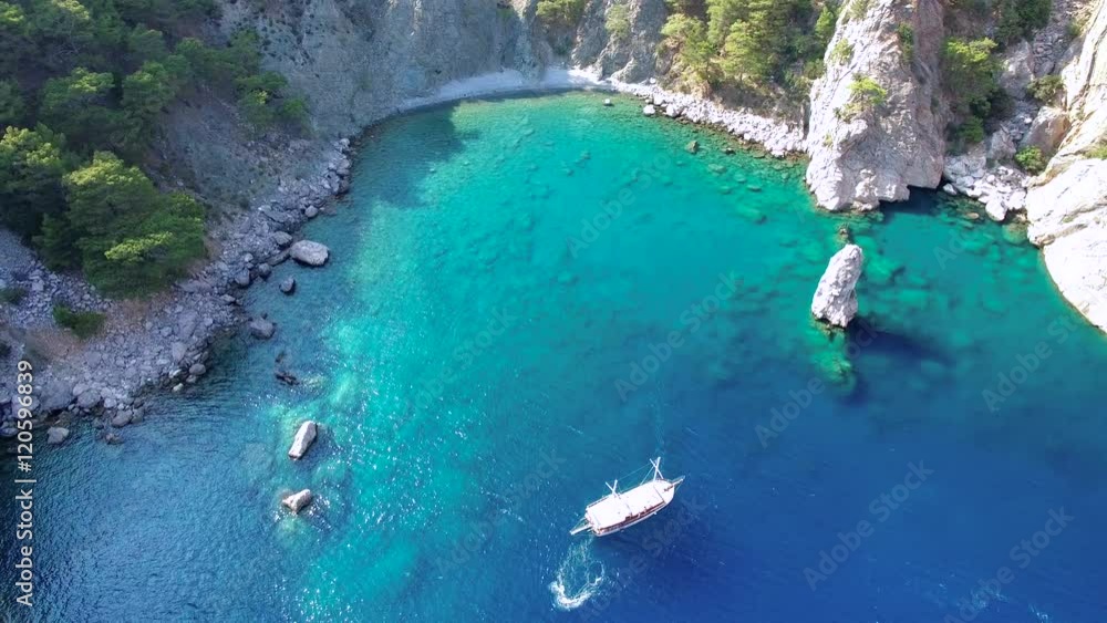 Flying Over Blue Cove and Boats